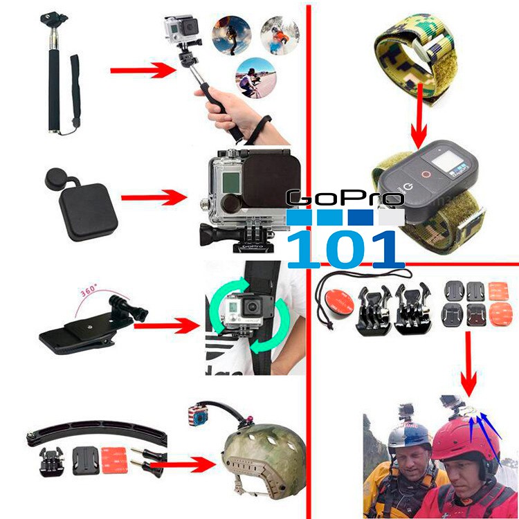 Combo Phụ Kiện GOPRO 44 Trong 1 Bộ Phụ Kiện Chuyển Đổi  Cho GoPro Hero 8 7 6 5 4 Black DJI OSMO yi Action - GoPro101