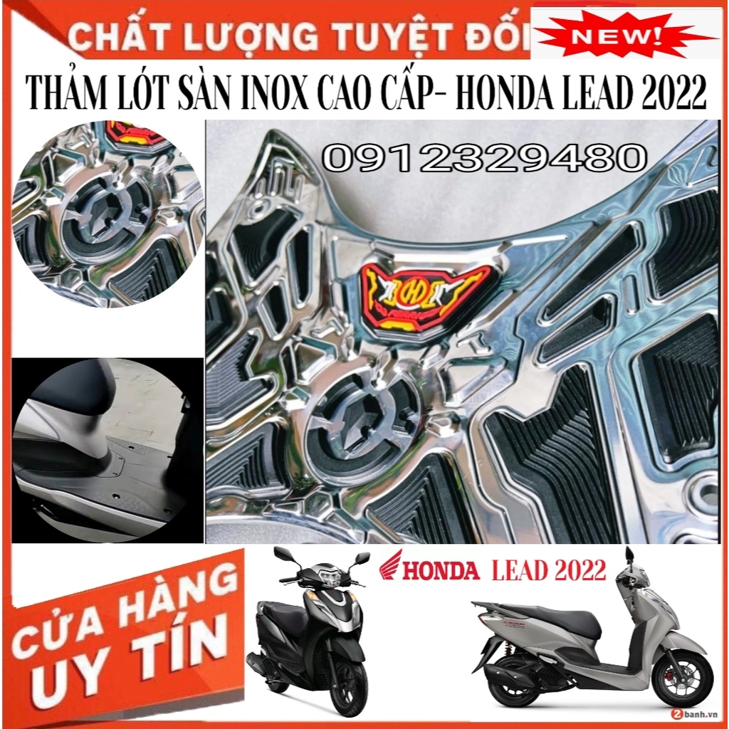 Thảm Lót Sàn (Thảm Để Chân) Inox 304 Sáng Bóng Kết Hợp Cao Su Cao Cấp Cho Honda Lead 2022 (Có Ốc Kèm Theo)