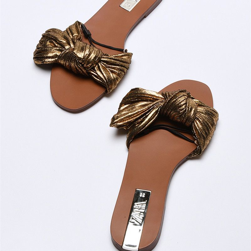 Zara Dép bệt đính nơ nhũ