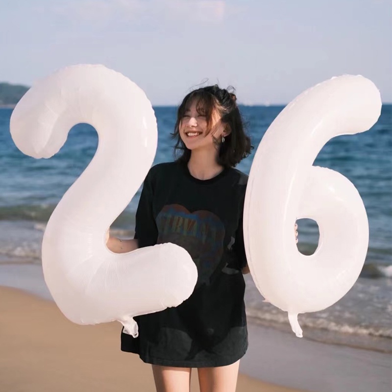 Bong bóng hình số 0-9 kích thước 32 inch màu trắng dùng để trang trí tiệc sinh nhật