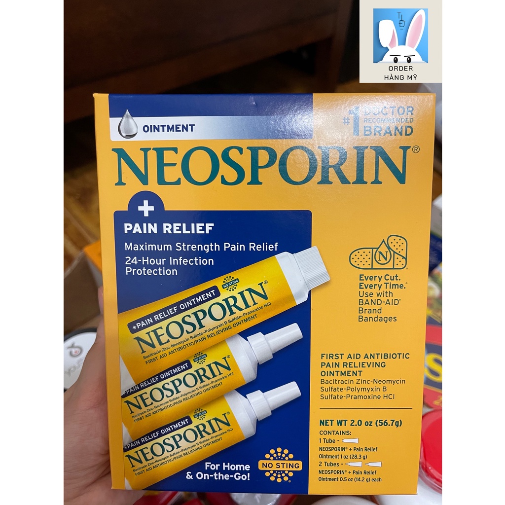 Kem Mỡ Kháng Sinh Neosporin First Aid Maximum Strength Ointment Giảm Đau Nhức Do Vết Thương, Bỏng