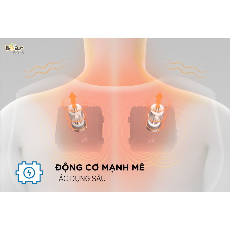 Máy đấm massage lưng Bear AMQ-A01X1, bọc vải len có bảng điều khiển giúp lưu thông máu hàng quốc tế, BH 12 tháng