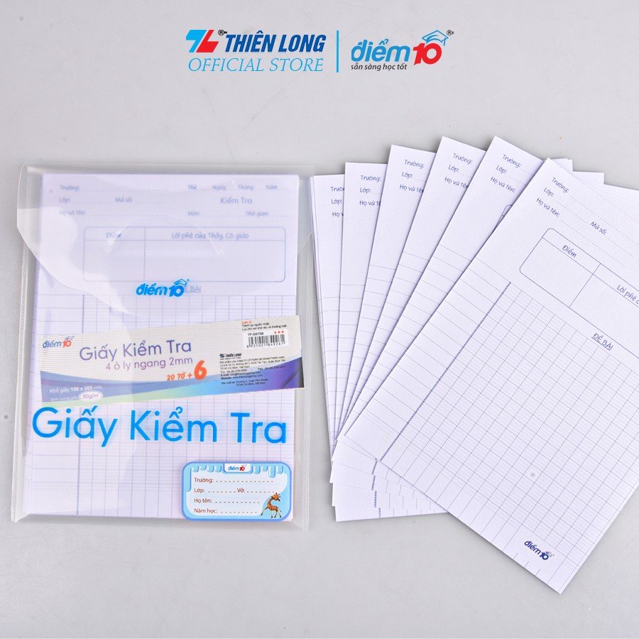 Giấy kiểm tra Thiên Long Điểm 10 TP-GKT09 - 4 ô ly ngang (20 đôi + 6 tờ đơn)