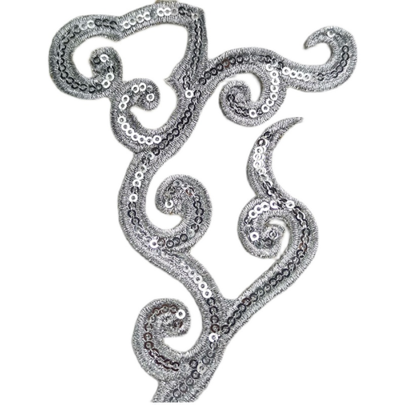 Bộ Miếng Vá Cổ Tay Áo Đính Kim Sa Hình Đám Mây Màu Bạc Thêu Hoa Trang Trí