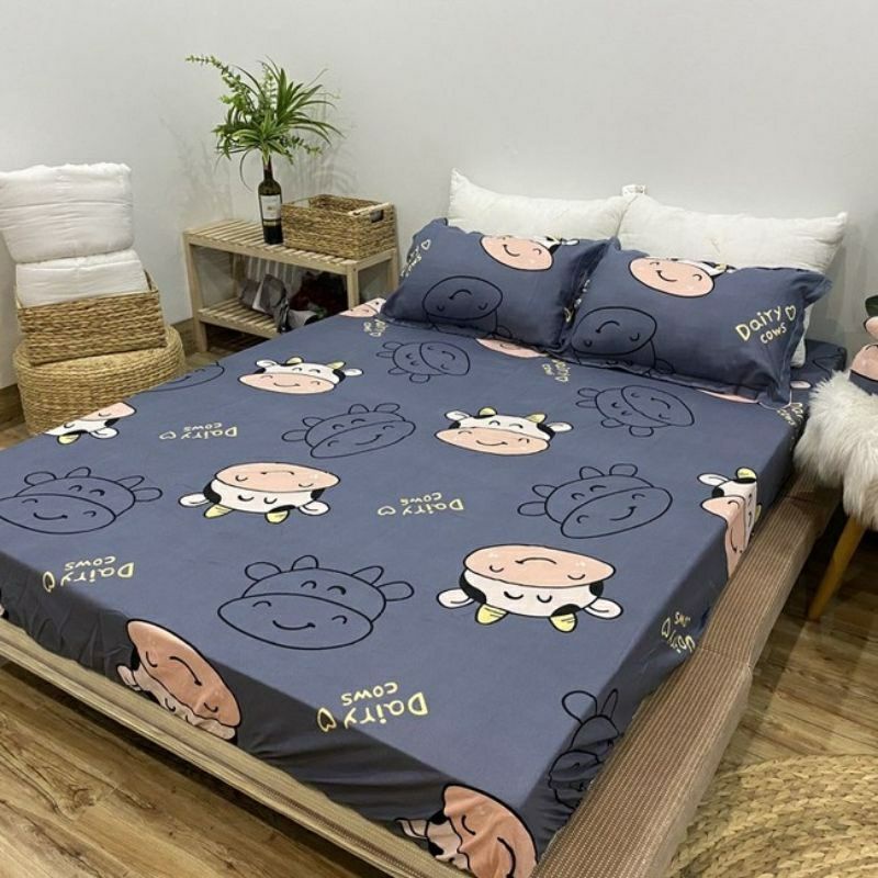 Bộ ga gối bò sữa ngộ nghĩnh cottong poly đủ kích thước m6 m8 2m mới nhất