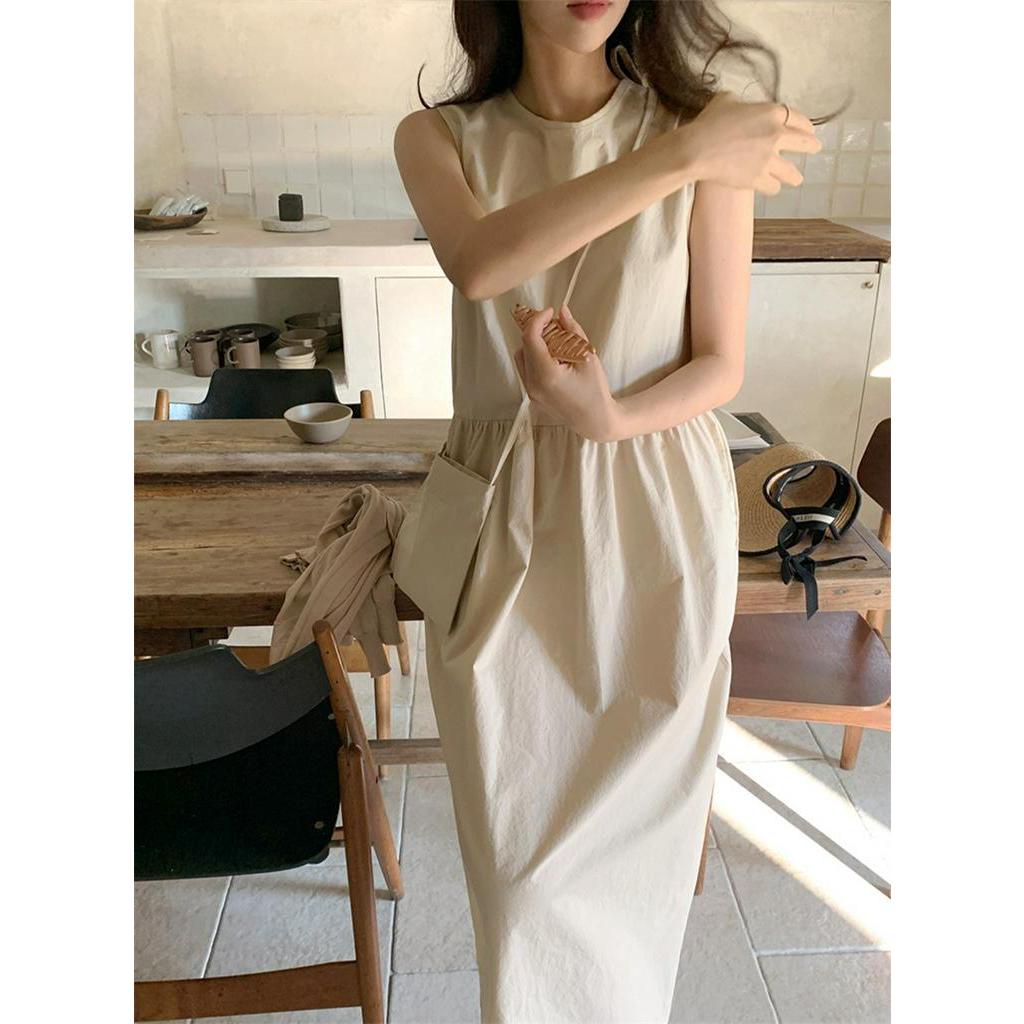 Đầm Sát Nách Xếp Ly Cổ Tròn Dáng Rộng Thời Trang Mùa Hè 51795