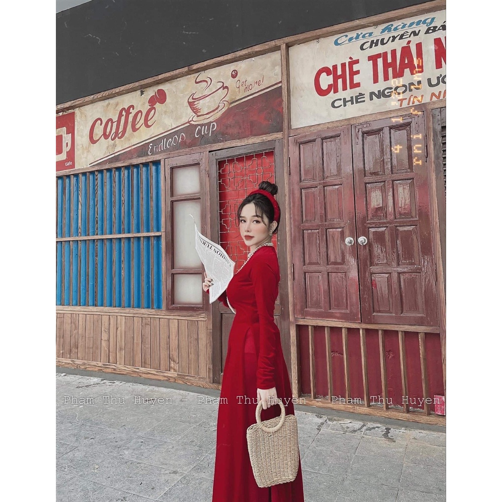 BST Áo Dài Nhung Cổ Tròn Nhiều Màu  , Áo Dài Nhung