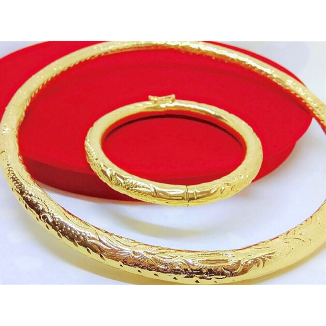 Set bộ kiềng cổ vòng tay cưới khắc rồng phụng dát vàng 24k