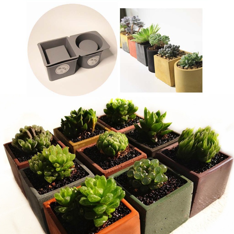 Khuôn Silicone Hình Vuông/Tròn Làm Chậu Hoa DIY