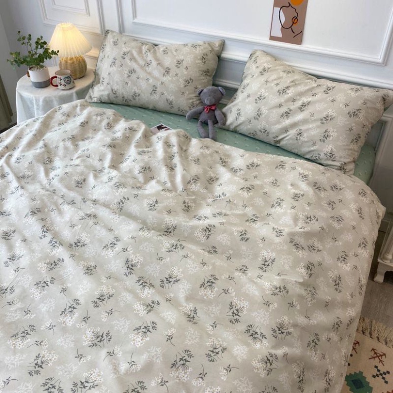 Bộ chăn ga gối Hoa nhí cotton poly- Mẫu lá ngọc. Drap Giường Đủ Kích Thước Trải Nệm 1m, 1m2, 1m4, 1m6, 1m8, 2m2