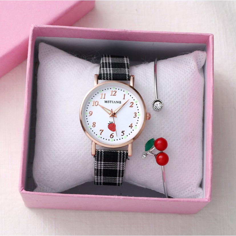 Đồng hồ thời trang nữ Mstianq MS31 dây da sọc caro cực đẹp, mặt số dể dàng xem giờ