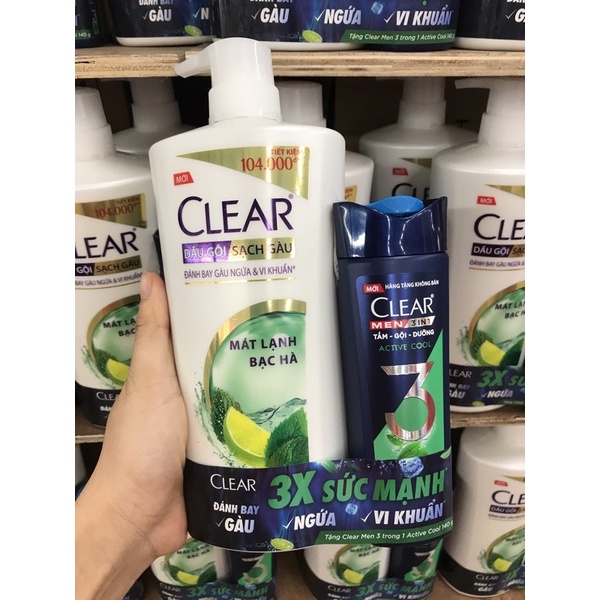 [ giá bìa 182k] Dầu gội clear 900g bạc hà tặng kèmchai nhỏ 140gr theo phân loại