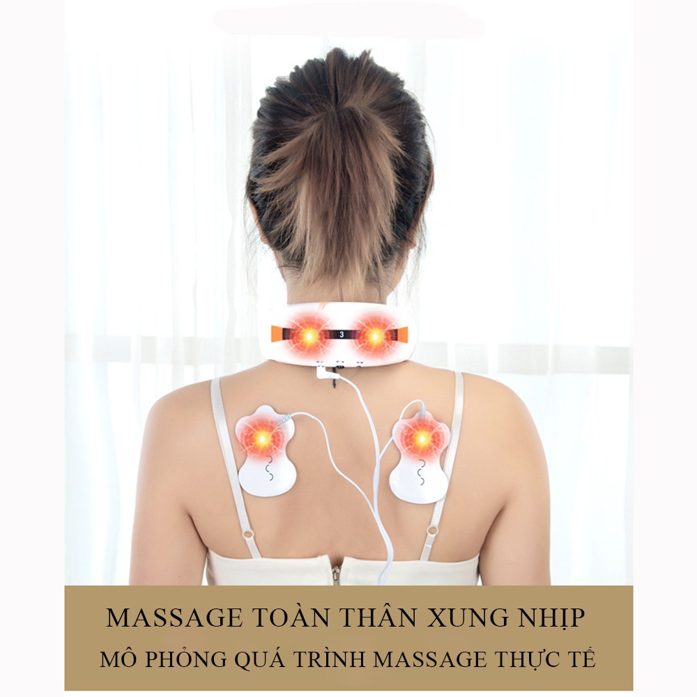 Máy massage cổ 3D trị liệu cao cấp có sạc pin, 6 kiểu rung khác nhau, rung kết hợp xung điện từ trường