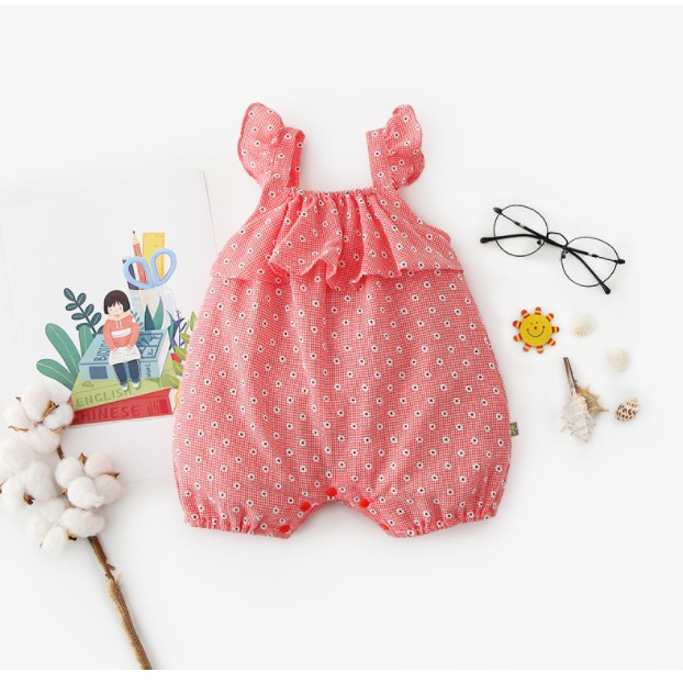 Bộ body jumpsuit mùa hè họa tiết hoa cúc cho bé gái