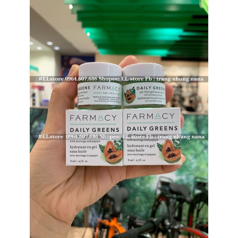 Kem dưỡng ẩm FARMACY Daily Greens Oil-Free Gel Moisturizer with Moringa and Papaya 8ml fullbox