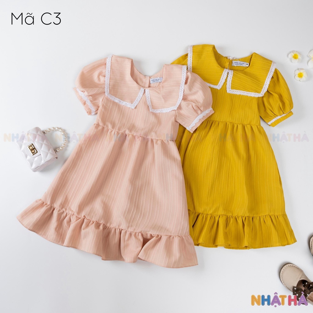 Váy bé gái cổ thủy thủ C3 dáng xòe tay bồng size đại từ 12 - 43kg