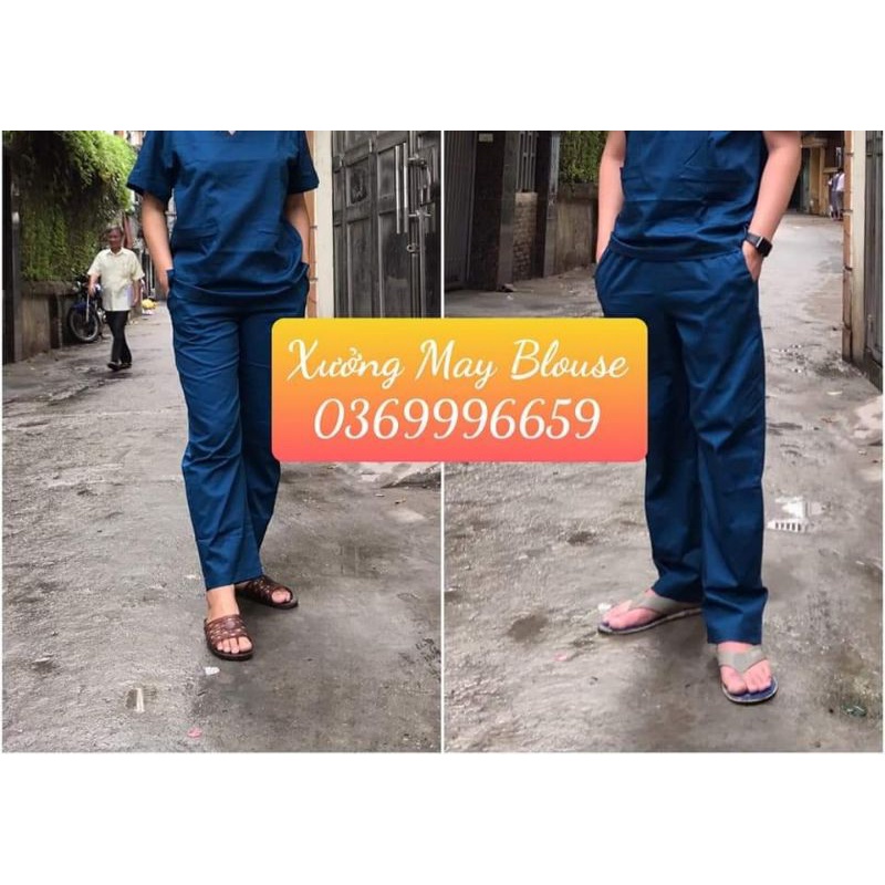 Quần blouse xanh than, xanh coban, xanh đen có túi nam nữ