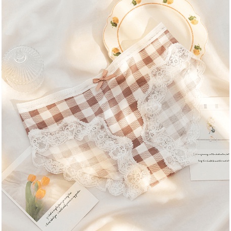 [Giá hủy diệt] Quần lót cao cấp viền ren hoạ tiết caro siêu dễ thương M13