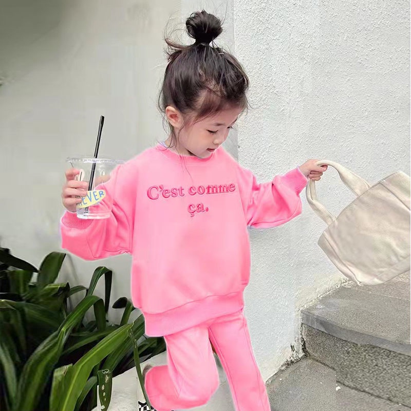 Bộ Đồ Thể Thao Áo Sweater Phối Quần Dài Kiểu Hàn Quốc Thời Trang Mùa Xuân Cho Bé Gái