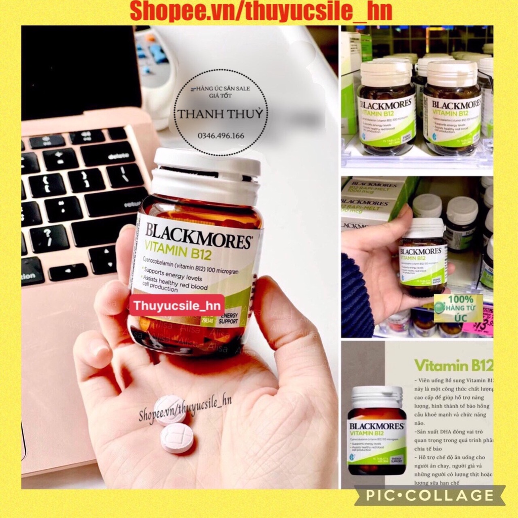 Vitamin B12 Blackmores 75 viên Úc hỗ trợ mức năng lượng và hỗ trợ sản xuất tế bào hồng cầu khỏe mạnh