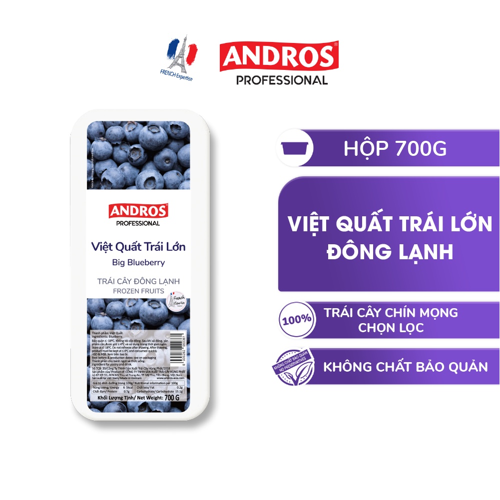 Việt Quất Trái Lớn Đông Lạnh - Không chất bảo quản - Trái cây đông lạnh ANDROS IQF - [Chỉ giao HCM]