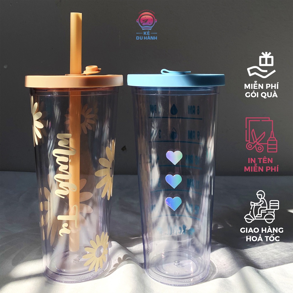Bình nước BOBA trong 650ml dán decal in theo yêu cầu, có ống hút và nút chống tràn, phù hợp quà tặng, đi học, đi làm