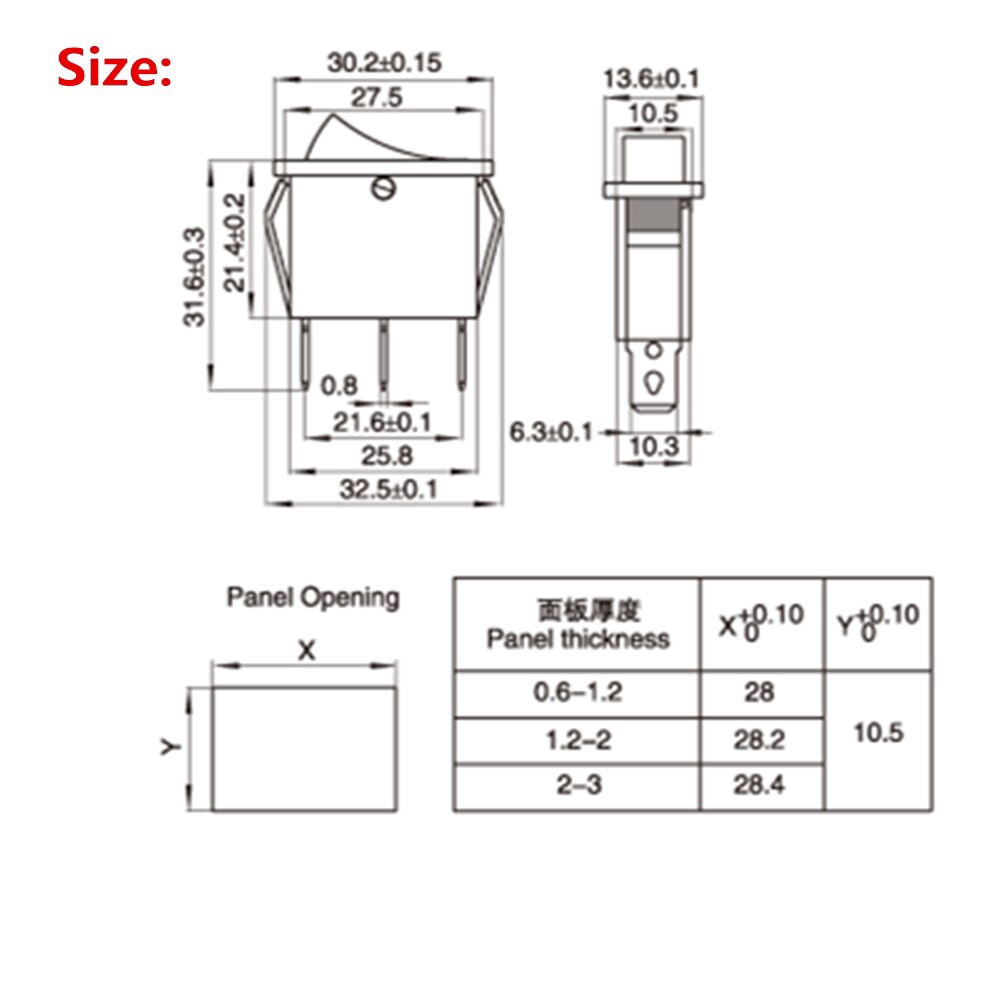 Set 5 công tắc rocker KCD3-3PD 15A 250V 20A 125V 3 chân 30*13.6mm