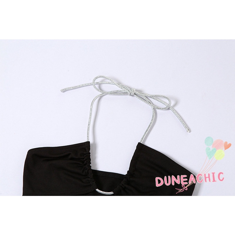 DUNEA Set Áo Tank Top Trễ Vai Phối Chân Váy Cột Dây Thời Trang Trẻ Trung Cho Nữ