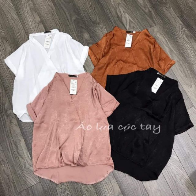 Áo Sơ mi lụa tuyết cổ V vạt chồng