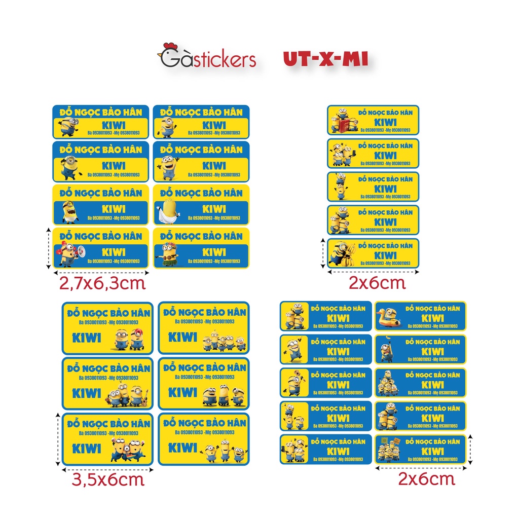 Sticker ủi áo in tên trẻ em GaStickers UT-X-MI bộ 29 miếng nhiều kích thước