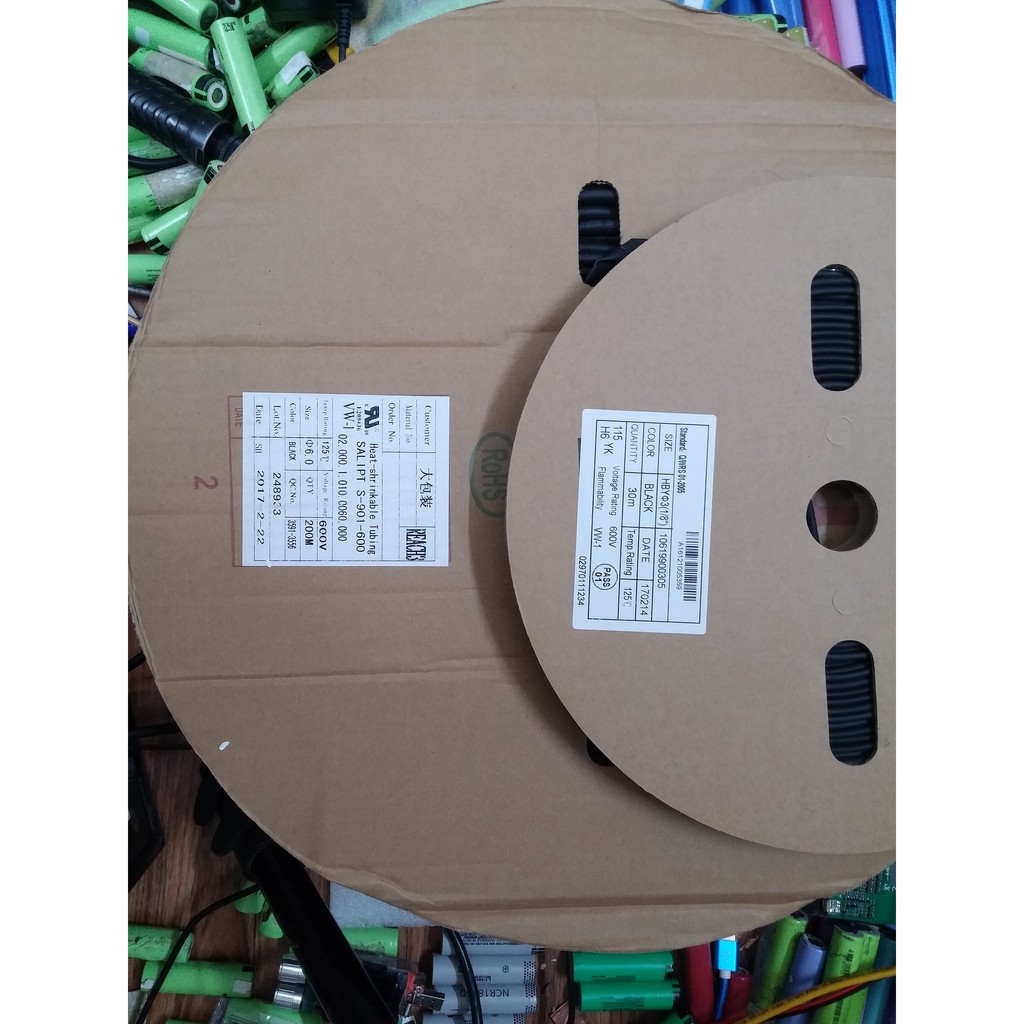Gen co nhiệt màu đen tỉ lệ 2:1 đường kính 2.5, 3mm và 6mm giá 2.5k/m