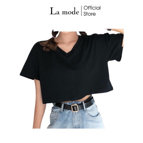 Áo Thun Croptop Cổ Tim Trơn Nữ - La mode