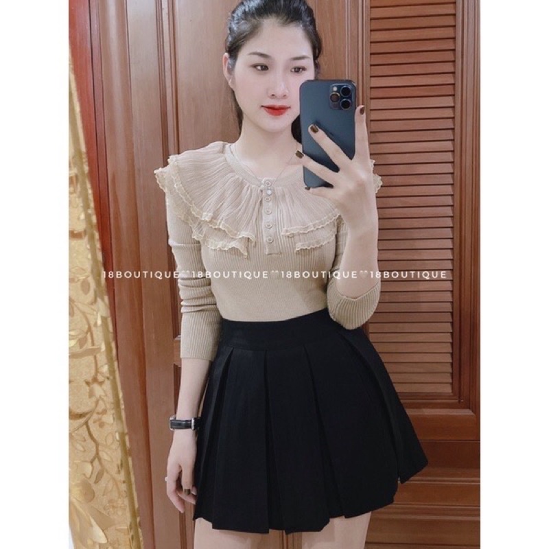 áo len ôm phối ren cổ màu be (hot2021)