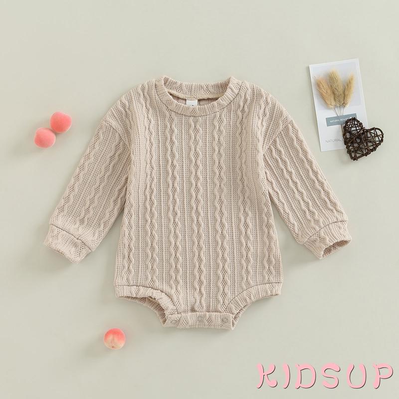 Áo Liền Quần Dệt Kim Một Mảnh Tay Dài Cổ Tròn Màu Trơn Dành Cho Bé Trai Bé Gái 1 Tuổi