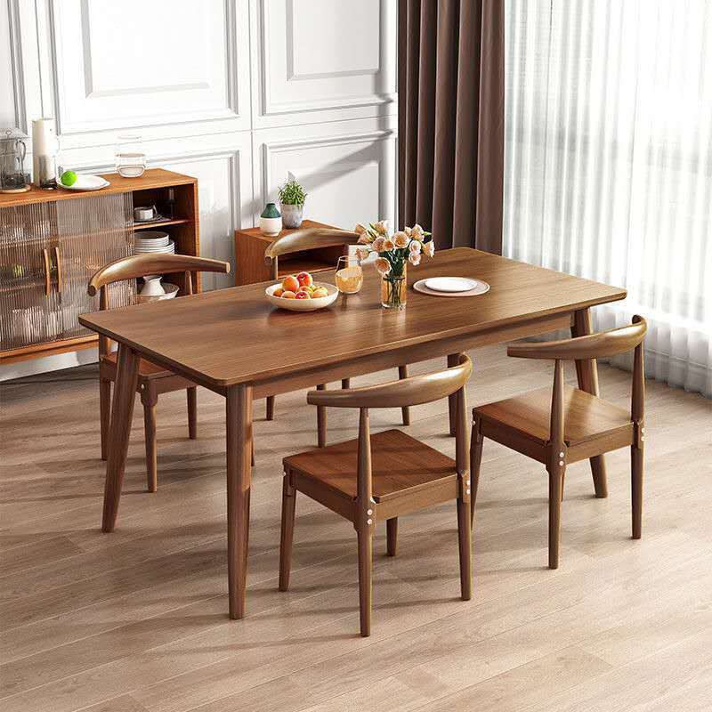 Bộ bàn ghế ăn bằng gỗ nguyên khối Bắc Âu kết hợp hình chữ nhật tròn nhà chung cư nhỏ đơn giản