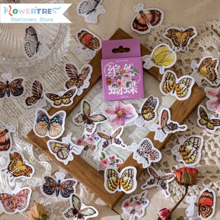 Set 46 nhãn dán trang trí sổ lưu niệm họa tiết hoa và bướm nhiều màu sắc