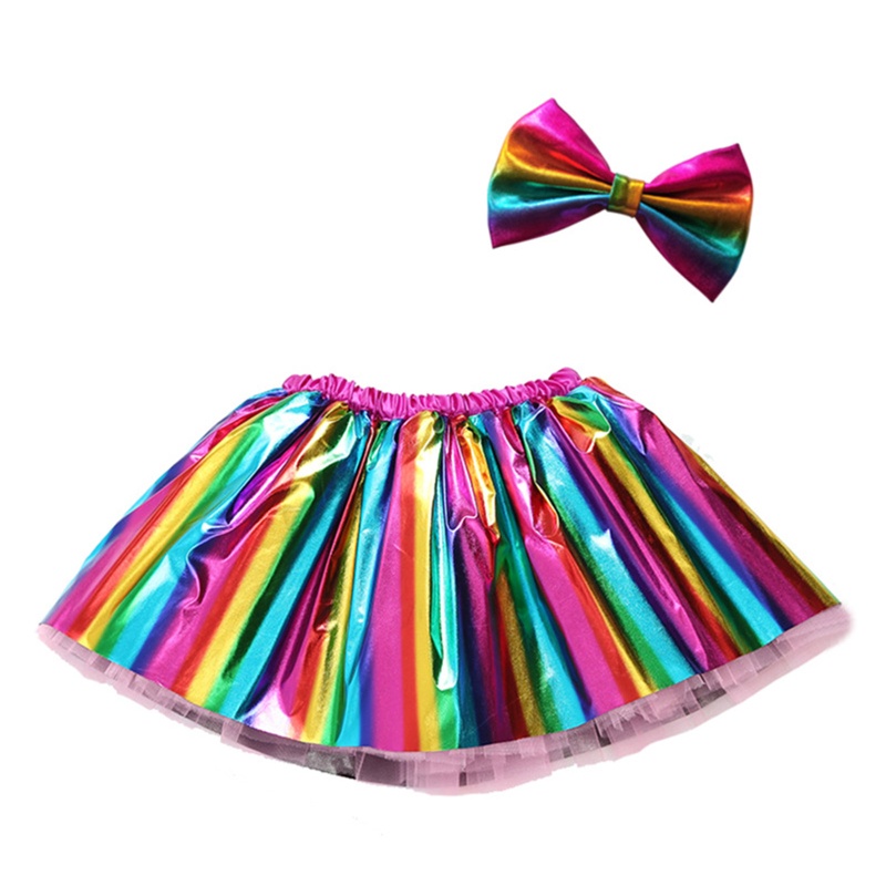 Chân Váy Xòe Tutu Màu Cầu Vồng Lấp Lánh Cho Bé Gái