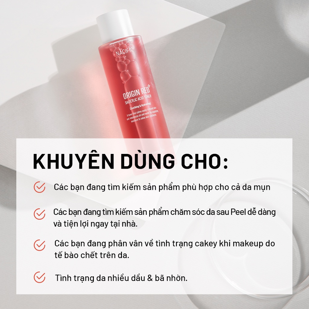 Nước hoa hồng cấp ẩm, tẩy tế bào chết hằng ngày Nacific Origin Red Salicylic Acid Toner 150ml