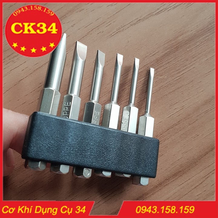 Bộ 6 mũi tô vít 2 cạnh chuôi lục giác cho khoan pin và khoan điện 50mm