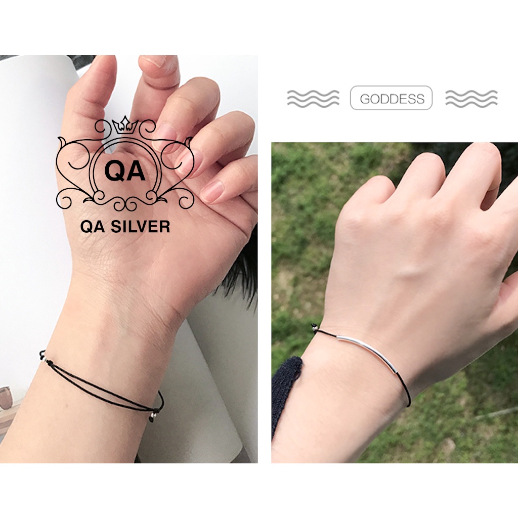 Vòng tay charm bạc 925 lắc nữ mặt ống dây chỉ đỏ may mắn S925 GEOMETRIC Lucky Silver Bracelet QA SILVER BR180504