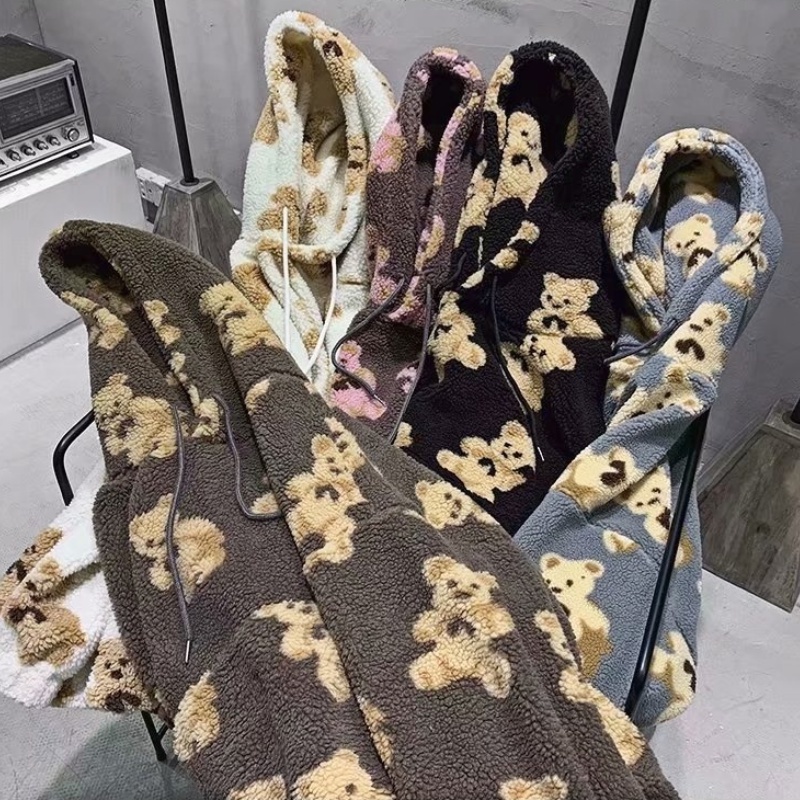 Áo Hoodie Len Lông Cừu Tay Dài Dáng Rộng In Hoạ Tiết Hoạt Hình Dành Cho Nam