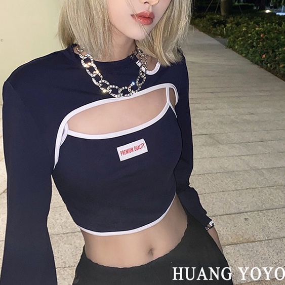 Set Áo Thun Tay Dài Phối Dây + Quần Dài Lưng Cao Phong Cách Hàn Quốc Thời Trang Cho Nữ