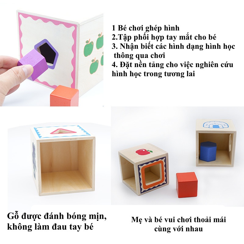 Đồ Chơi Tháp Xếp Chồng Thả Hình Khối Đồ Chơi Gỗ Gồm 5 Lớp Giúp Bé Phát Triển Trí Tuệ