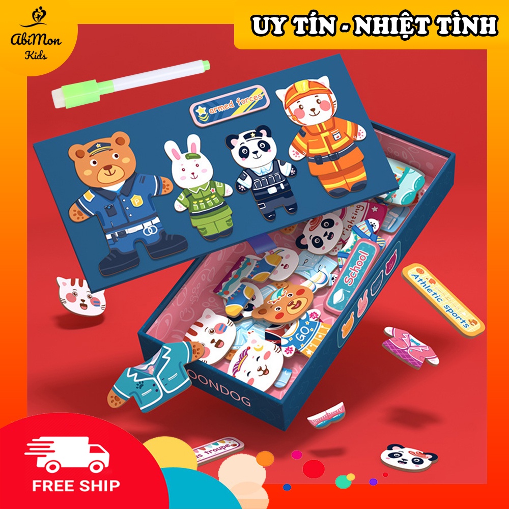 Bộ Ghép Tranh Nam Châm Gia Đình Con Vật (có bút viết bảng) ☘️ Montessori ✨ Đồ chơi Giáo Dục - An toàn - Thông minh