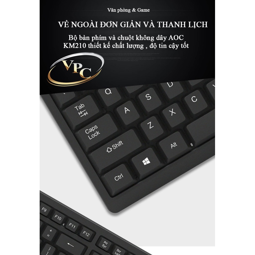 BỘ BÀN PHÍM + CHUỘT KHÔNG DÂY AOC MK210 CHÍNH HÃNG + KM TẤM LÓT CHUỘT