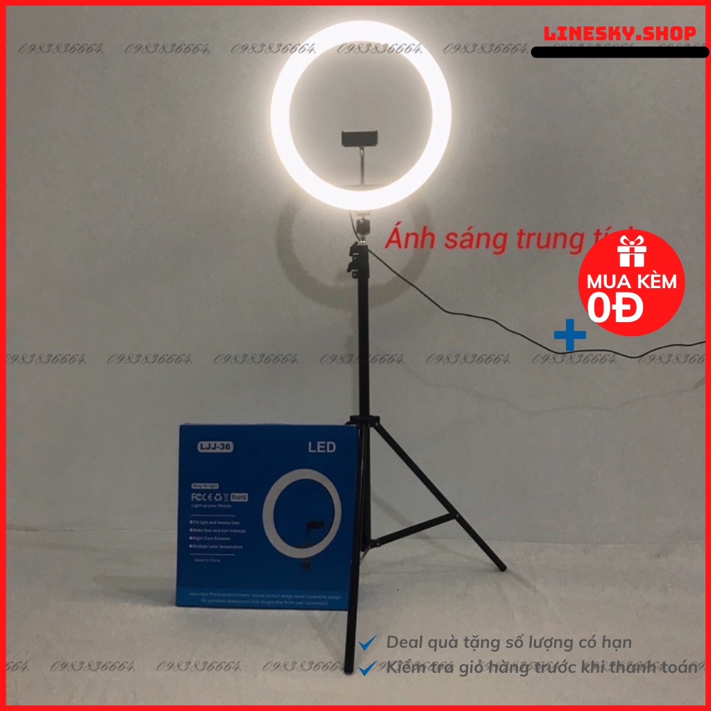 Đèn led live stream LJJ-36 1 kẹp điện thoại trợ sáng bán hàng,dạy online,makeup đường kính 36cm