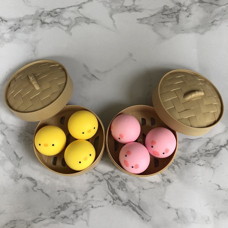 GUDETAMA SQUIShY Bánh Bao Bóp Hạt Xanh Và Hồng cực đáng yêu mochi slime