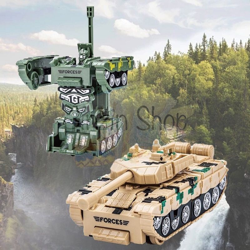 Đồ chơi xe tăng biến hình robot tự động không dùng pin