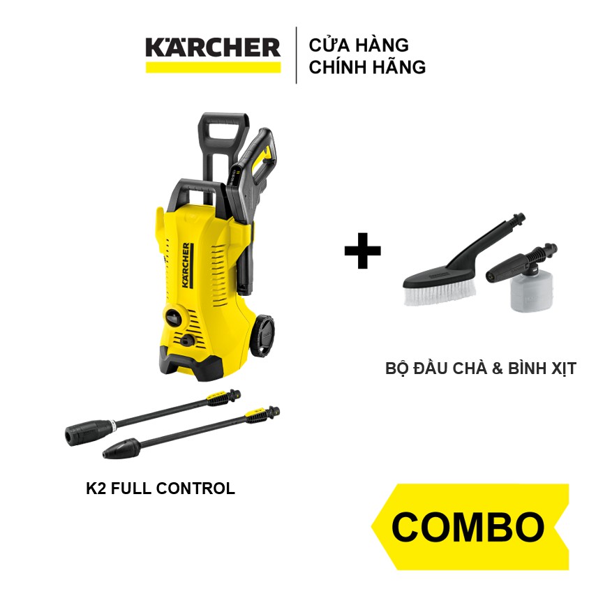 Combo máy xịt rửa xe Karcher k2 full control và bộ đầu chà bình xịt