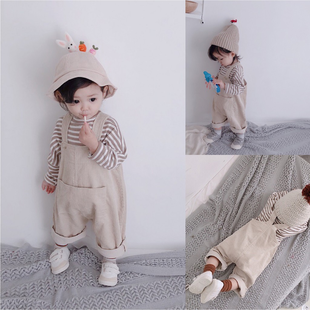 Áo Liền Quần Vải Nhung Kẻ Sọc Thời Trang Mùa Thu 24H Cho Bé Gái